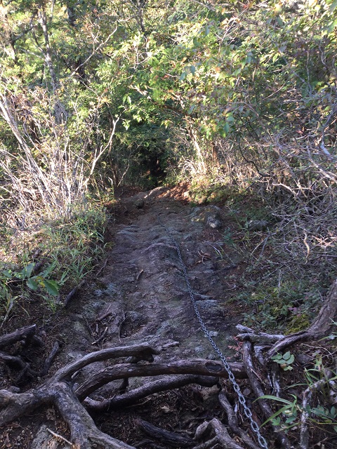 登山道の鎖場